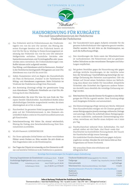 Abbildung der Kur Hausordnung des Vitalhotel 2026. Abbildung der Kur Hausordnung des Vitalhotel 2026.